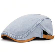 1 chiếc mũ lưỡi trai denim mài, mũ lưỡi trai kiểu Ivy cổ điển, mũ beret vành cong điều chỉnh được với vành tương phản. - A - Xem 8