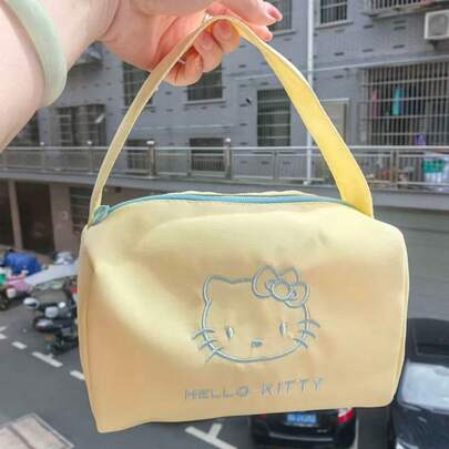 SANRIO Kt猫咪刺绣手提化妆收纳包，便携旅行收纳袋，少女手提包，多功能学生收纳包