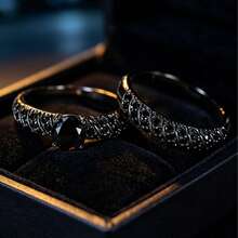 1 Set Vintage Black Zirconia Ring Set, Retro Punk Style Delicate Accessories - JZ4168 - View 3