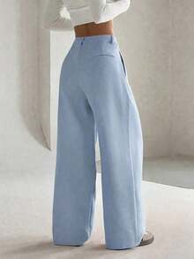 Pantalones anchos casuales elegantes y estilizadores de alta gama para mujer - Azul - Ver 2