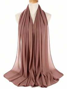 1pc Casual & Versatile Lightweight Solid Color Chiffon Scarf, Suitable For Spring And Summer - Khaki - View 5