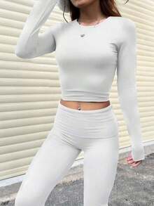 Pantalones acampanados de cintura ancha de unicolor casual para mujer, leggings delgados de cintura alta con pliegues, primavera - Blanco - Ver 6