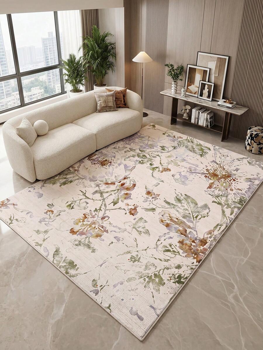 Light-Colored Floral Print Carpet, Suitable For Kitchen, Dining Room, Bedroom, Living Room Holiday Decor, Indoor/Outdoor, Office, Lobby, Area Rug, Anti-Slip Doormat, Bathroom, Hallway, Study, And Gaming Room - Apricot - View 1