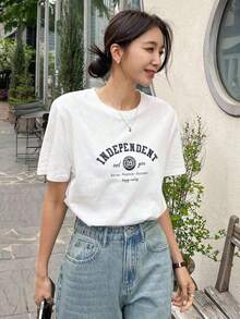 Graphic Short-Sleeve T-Shirt, Casual T-Shirts For Women, Cotton T-Shirts, Summer Tops For Women, Fun Print T-Shirts For Women, Soft And Comfortable T-Shirts For Everyday Wear, Daily Gift, T-Shirt. Summer Top For Women. - 白色的 - 查看 7