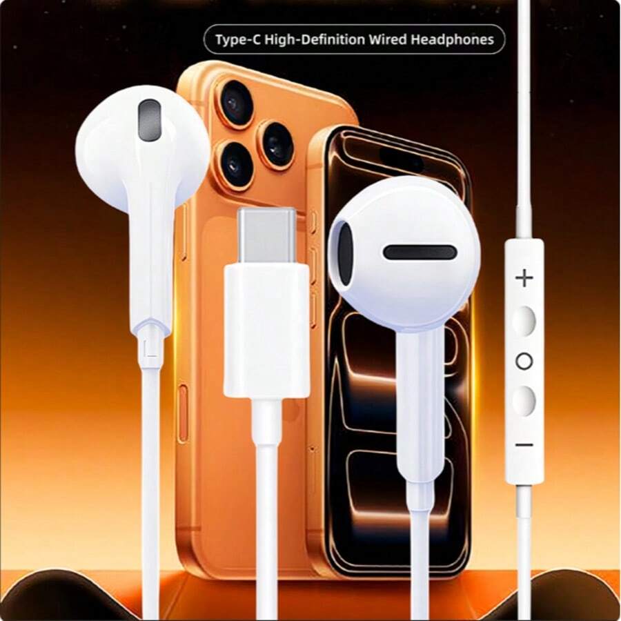 USB-C 耳机，高级有线入耳式耳机，Type-C 接口，内置降噪功能，三键线控，可控制音乐、通话和音量。这款入耳式 Type-C 有线耳机专为游戏设计，兼容 17/16/16 Plus/16 Pro/16 Pro Max、 15 系列、Galaxy S24/S23/S22，支持 CarPlay，颜色：像素灰。 - 查看 1