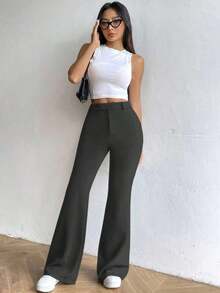 Pantalones acampanados de cintura alta - Gris Oscuro - Ver 5