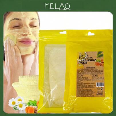 MELAO Lemon Turmeric Cleansing Face Mask Sheets, 60pcs - Brightening, Exfoliating And Refreshing Facial Care Sheets, Suitable For Dullness, Uneven Skin Tone And Daily Cleansing
