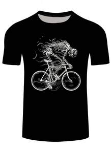 Skull Riding a Bicycle Vintage Pattern 3D Digital Print Men's T-Shirt, Casual  Hip-Hop Streetwear Apparel - Negro - Ver 2