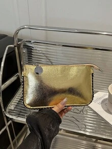 Women's Beaded Chain Strap Crossbody Bag, Retro Colorful Laser Holographic Metallic Envelope Clutch Purse - Rose Gold - View 6