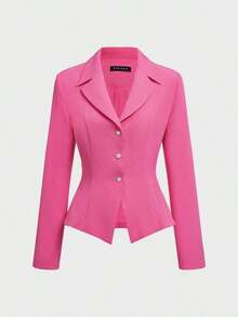 Set de 2 piezas Traje formal elegante de negocios: Blazer + Falda con abertura en el bajo - Rosa Fucsia - Ver 6