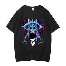 Gifts For Mom: Solo Leveling Sung Jin-Woo & Igris Arise Graphic T-Shirt, Oversized Anime Manhwa Streetwear Top, Retro Dark Fantasy T-Shirt For Men And Women, Gift For Couple - 黑色 - 查看 5