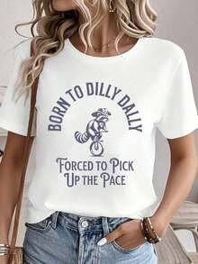 100% algodón Born To Dilly Dally Forced To Pick Up The Pace Camiseta Born To Dilly Camisetas con estampado para mujer Tops de verano Camiseta de cuello redondo 100% algodón Ropa de mujer Conjuntos para mujer Ropa de otoño para mujer Tops para mujer Camiseta blanca - Blanco - Ver 1