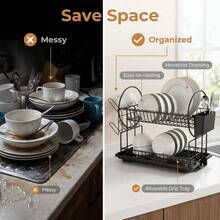 Giá đựng chén đĩa 2 tầng Simple Houseware có khay thoát nước, chống gỉ, giá để dụng cụ và chức năng phơi khô chén đĩa, giá đựng đồ nhà bếp tiết kiệm không gian. - Nhiều màu - Xem 7
