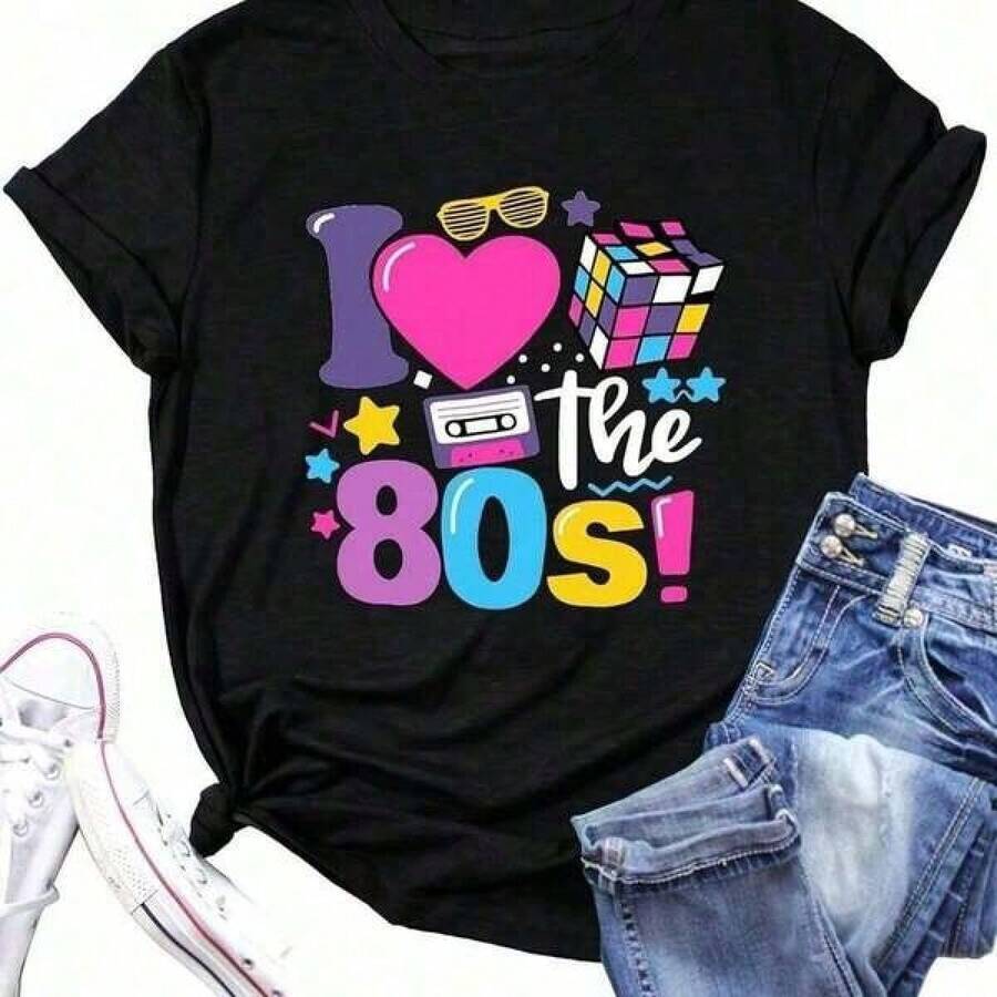Oferta especial en tallas grandes: 1pc camiseta deportiva de manga corta y cuello redondo para mujer, 100 % algodón, de 180 g. Diseñada por un artista Y2K al estilo Bababask, ideal para el día a día, fiestas y todo tipo de celebraciones. Con un estampado de letras elegante y moderno, es perfecta tanto para regalar como para combinar en pareja, y se puede llevar en cualquier época del año. - Negro - Ver 1