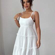 Elenzya Swiss Dot Frill Trim Cami Dress Vacation Beach Outfits Women Lilac Dress Women Purple Summer Dress - Negro - Ver 7
