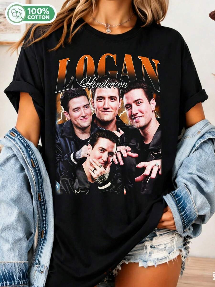 Logan Henderson Retro T-Shirt, Logan Henderson Vintage T-Shirt, Logan Henderson Sweatshirt, Logan Henderson Fan T-Shirts, Logan Henderson Gift Merchandise - Black - View 1