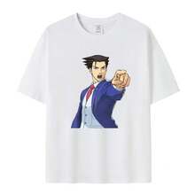 Camiseta de manga corta del anime Ace Attorney, ropa de verano para hombres y mujeres, top de juego 2D, cosplay. - Negro - Ver 4