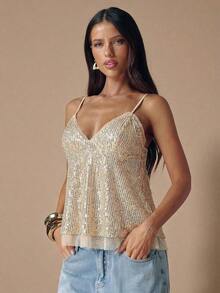 Camiseta de mujer con decoración de lentejuelas - Albaricoque - Ver 6