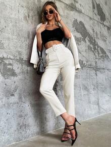 Pantalones entallados con cinturón - Blanco - Ver 3