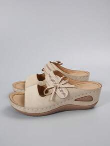 Hollow Buckle Design Thick Sole Sandals, Fashionable And Comfortable, Versatile For Daily Wear And Vacation - Apricot - View 6