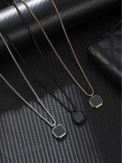 1 chiếc dây chuyền nam bằng thép không gỉ thời trang hình vuông đính ngọc trai, họa tiết giọt dầu, thích hợp đeo hàng ngày.