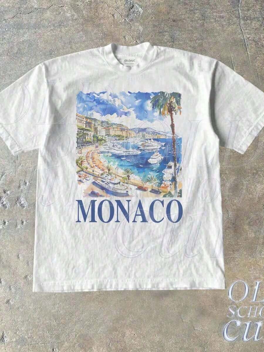 Camiseta Gráfica Vintage de Mónaco, Italia, Camiseta Retro Unisex de Verano, Camiseta Nostalgia Mónaco, Camiseta de Algodón Estilo Vintage, Camisetas de Vela - Blanco - Ver 1