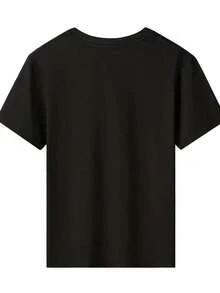 Camiseta Oversize para Mujer para el Día de San Valentín - Negra con Estampado de Corazón de Rosa Roja y Estrella, Talla Grande, Casual, Manga Corta, Cuello Redondo, Lavable a Máquina, Ajuste Cómodo para Primavera/Verano, Camisetas para el Día de San Valentín, Ropa de Primavera/Verano, Camiseta de Corte Relajado, Tela de Fácil Cuidado - Negro - Ver 2