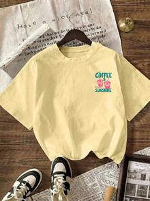 COFFEE CLUB Graphic T-Shirt, Casual Short-Sleeved Round Neck T-Shirt For Women, Suitable For Summer, Vacation, Pink Beach. - 淺黃色 2 - 查看 3