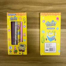SpongeBob SquarePants 6pcs SquarePants Press Button Ballpoint Pen Set, 0.5mm Black Ink Cartoon Writing Pens With Colorful Barrels For Journaling, Notes, Office Desk Supplies & Stationery Gift - A - View 6