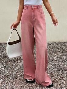 Pantalones vaqueros de mujer sueltos y casuales desgastados para el verano - Rosa - Ver 5