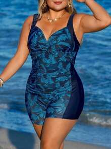 Swim SPRTY Traje de baño de una pieza con control de barriga y escote halter para mujeres de talla grande para la playa y el resort - Multicolor 2 - Ver 6