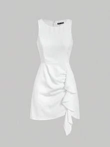 MOD Vestido plisado de color negro sólido para damas - Blanco - Ver 1