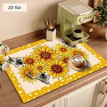 1pc Dish Drying Mat, Coffee Machine Mat, Yellow & White Polka Dot Border Sunflower & Bee Pattern Absorbent Draining Mat, Suitable For Dining Table & Cafe, Strong Water Absorption, Multi-Purpose Drainage Mat, Home Gift, Tabletop Decor - XYLSD-358 - View 4