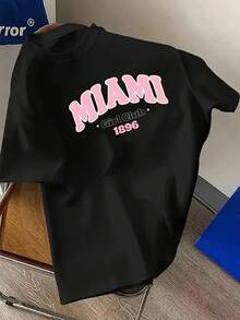Camisetas de Hombre Talla Grande 100% MIAMI Girl Club 1896 Camiseta de Manga Corta con Cuello Redondo, Cómoda, Casual, de Manga Corta para el Verano - Negro - Ver 2