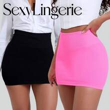 Women's Basic Elastic High Waist Fitted Pencil Mini Skirt, Summer Ribbed Knit Casual Short Skirt, Hip-Length Short Skirt, Fashion Streetwear - 黑色 - 查看 2