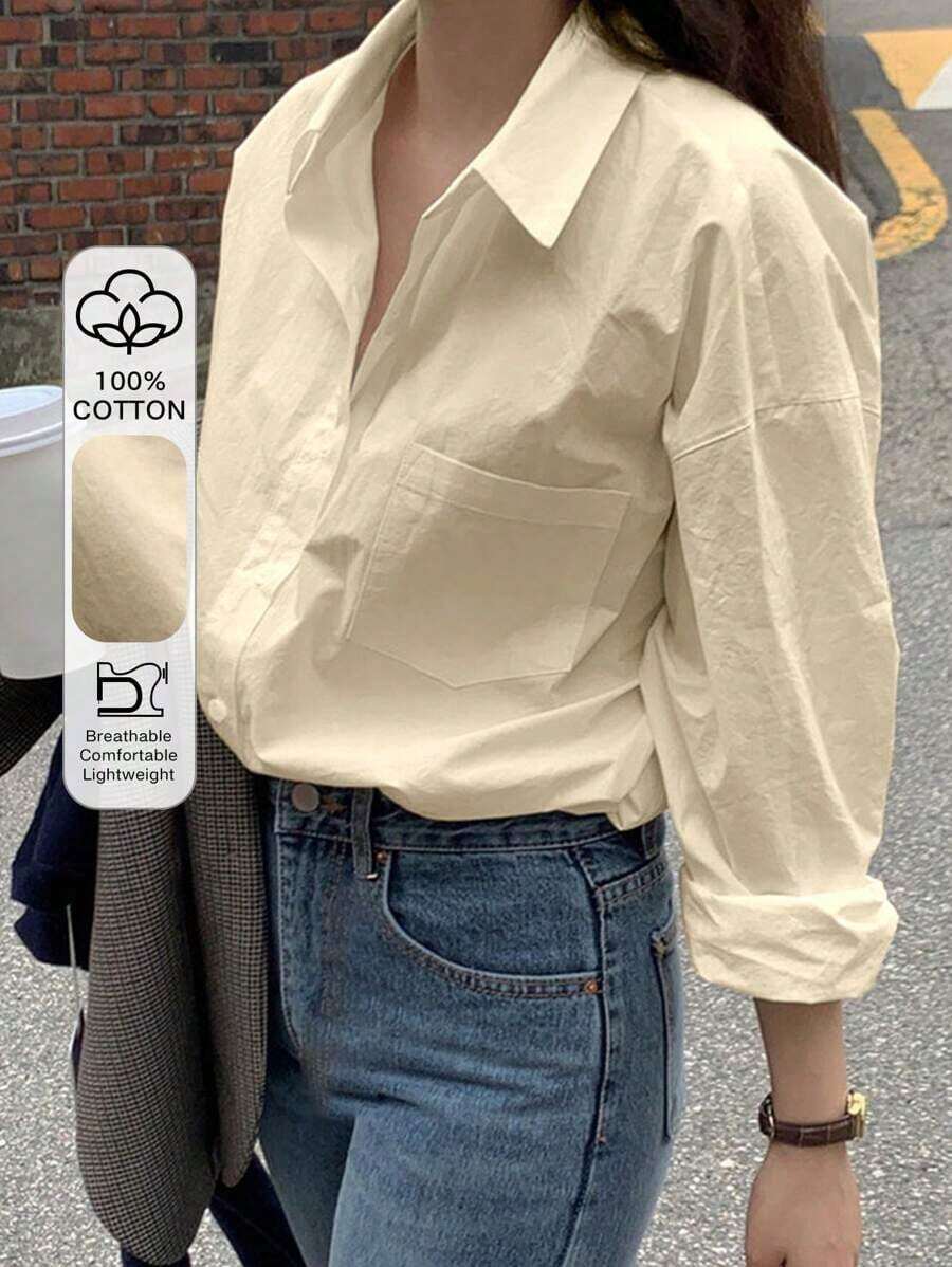 Camisa de manga larga con bolsillo y hombros caídos - Amarillo - Ver 1