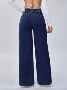 Tall Pantalones vaqueros para mujer de cintura alta, estilo casual, pierna ancha y recta, color azul, para mujeres de estatura alta - Azul lavado oscuro - Ver 8