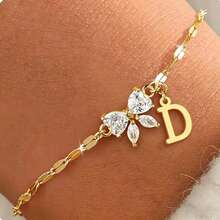 Nuevo brazalete de mariposa con circonita y letra, brazalete de 26 letras creativo y delicado, joyería de lujo para mujer - oro - Ver 28