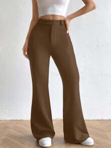 Pantalones acampanados de cintura alta - Marrón - Ver 5