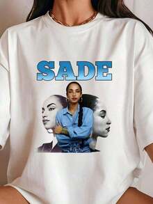 1 Sade Image Print T-Shirt. A Must-Have For Music Lovers. Summer Wear. Can Be Worn As An Inner Or Outer Layer. Plus Size Top. Suitable For Shopping, Sports, Or Lounging At Home. 180g 100% Cotton. - 白色 1 - 查看 3