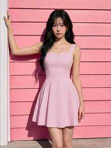 MOD Vestido de estampado floral azul y blanco elegante, ropa de verano - Rosa - Ver 1