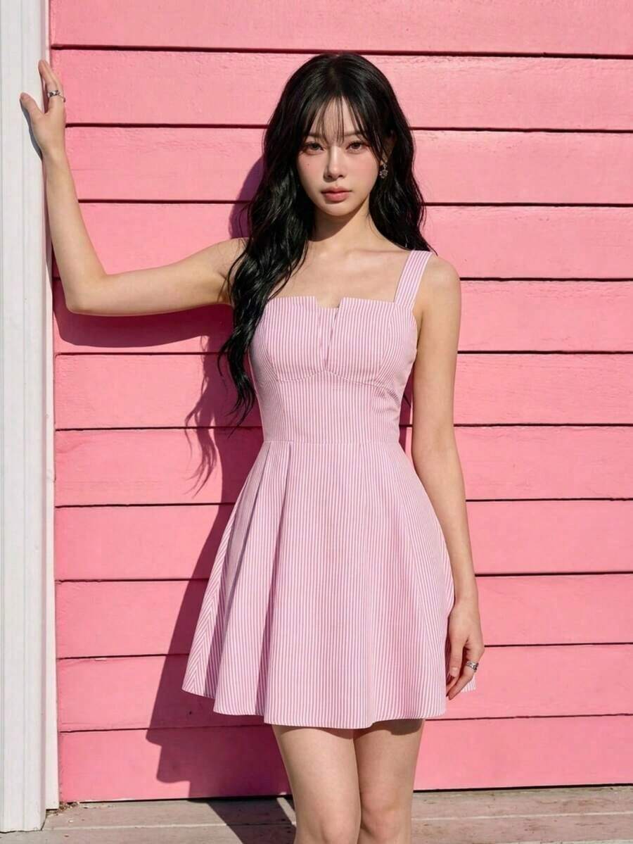 MOD Vestido de estampado floral azul y blanco elegante, ropa de verano - Rosa - Ver 1