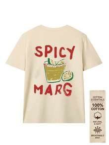 Summer New Arrival Simple Cotton Casual Lifestyle Italian Style Beverage Print Daily Casual Round Neck Short Sleeve T-Shirt, Fashionable & Versatile Women Top - Apricot - View 6