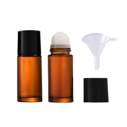 2 piezas Botellas de vidrio marrón de 30ml para aceites esenciales con bola de rodillo recargables, envases de desodorante de rodillo sin embudo