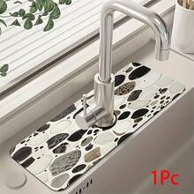 1 pieza Decoración del hogar, Alfombrilla de grifo con estampado de guijarros, de poliéster duradero, secado rápido, fácil de limpiar, adecuada para cocina y baño, fácil instalación, decoración diaria, regalo, alfombrilla de baño, alfombrilla de grifo duradera, accesorio de grifo - Multicolor - Ver 14