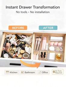 8/4/1pcs Desktop Cosmetic Storage Box, Transparent Plastic Drawer Combination Storage Box, Transparent Vanity Storage Box, Exquisite Storage Box, Desktop Drawer Divider Storage Box And Storage Bin, Suitable For Storing Cosmetics, Jewelry, Kitchen Accessories, Bedroom, Bathroom, Office, Party Desktop Drawer Decoration - Clear - View 4
