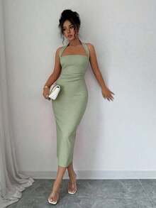 Elegant Mid-Length Women's Dress, Suitable For Vacations, Daily Gatherings, Parties And Cocktail Events, Summer Pink - 淡綠色 - 查看 4