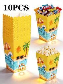 20/10入/1入 海灘主題爆米花盒 11.5x7x5cm 紙製糖果容器 夏季熱帶棕櫚樹太陽波浪點心盒 適用夏威夷 Luau、海灘派對、生日、嬰兒洗禮、泳池派對用品 - 沙灘派對A - 查看 11