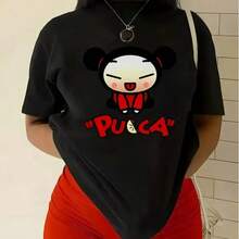 2026Camiseta de  de Manga Corta con Estampado Gráfico de Anime, Camiseta Casual de Cuello Redondo con Corte Regular, Tejido Cómodo para Todas las Estaciones, Adecuada para Uso Diario, Camiseta de Mujer,  Promocional, Hermosa Camiseta - Negro - Ver 7