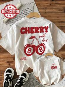 Camiseta Casual de Manga Corta para Mujer - Estampado Cherry with Love, Cuello Redondo, Blanco con Letras Rojas, Edición Limitada PrimaveraVerano, Camisetas para Damas, Lavable a Máquina - Blanco - Ver 7
